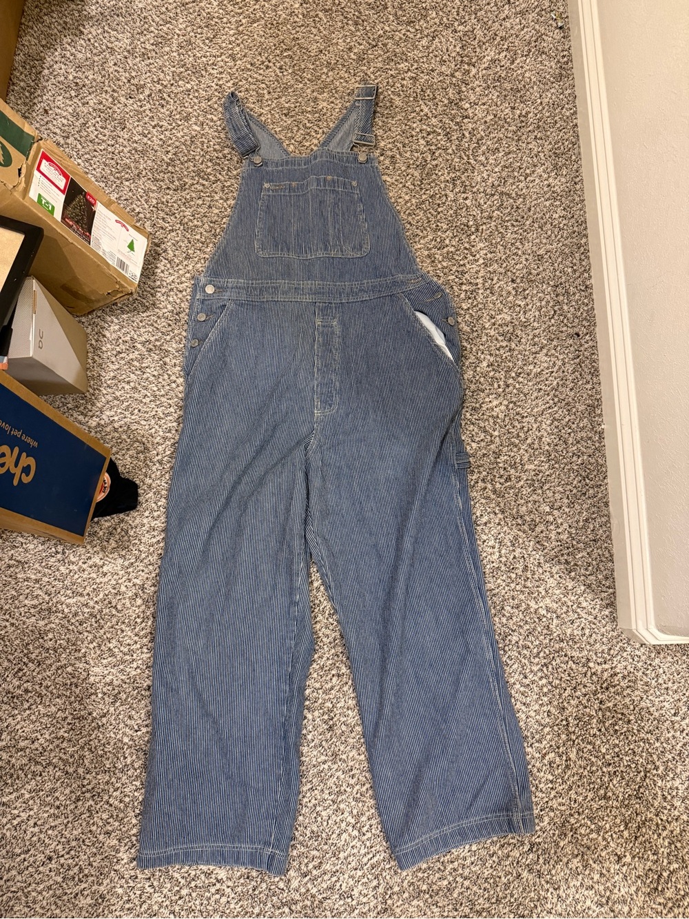 GAP Pinstripe Denim Overalls in Blue